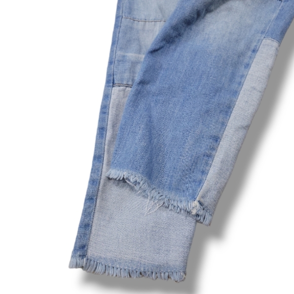 Zara Basic Overall Jeans Size XS 29x24 Women's Overalls Straight Raw Hem Patches - Picture 5 of 9